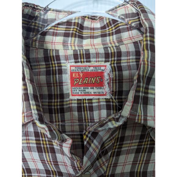 Vintage 70's Ely Plains Western Style Plaid Shirt Pearl Snap Buttons - Picture 3 of 9